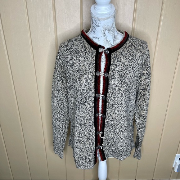 Erika Vintage Fair Isle Knit Cardigan Sweater Vest Gray Red Size Large - Picture 1 of 5